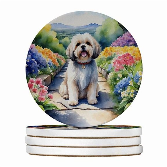 Carolines Treasures DAC6667RCS4 4 x 4 in. Lhasa Apso Spring Path Sandstone Coasters - Large - Pack of 4