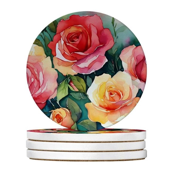 Carolines Treasures DAC1701RCS4 4 x 4 in. Oklahoma Roses in Watercolor Sandstone Coasters - Large - Pack of 4