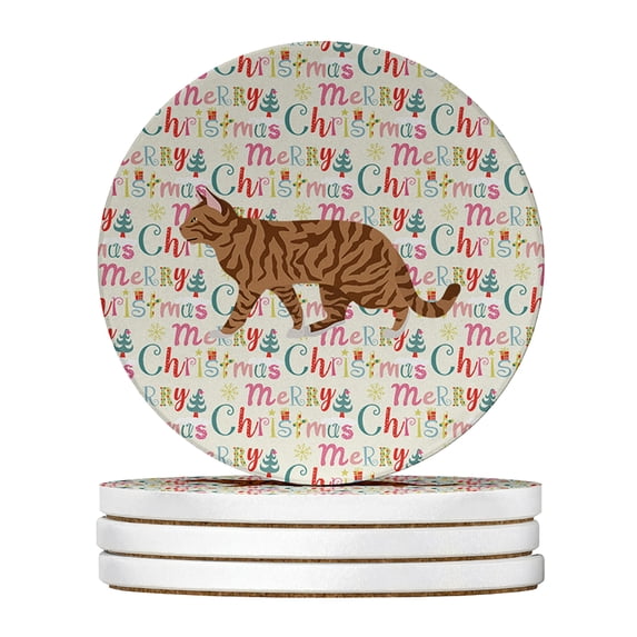 Carolines Treasures WDK2654RCS4 4 x 4 in. Unisex Toyger Cat Christmas Large Sandstone Coasters - Pack of 4