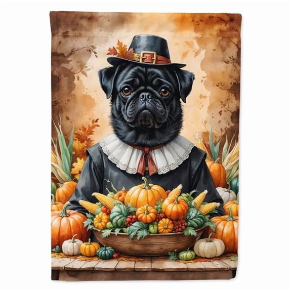 Carolines Treasures DAC8330CHF 40 x 28 in. Black Pug Thanksgiving House Flag