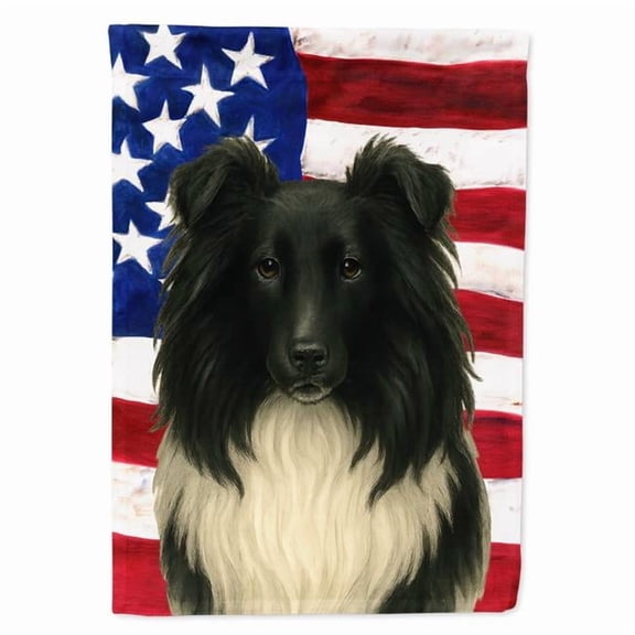 Carolines Treasures WDK6150CHF 40 x 28 in. Black & White Sheltie American Flag House Flag