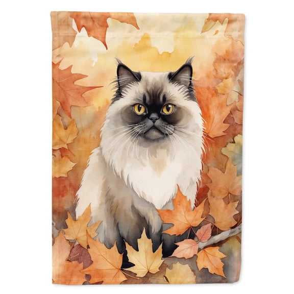 Himalayan Cat in Fall Leaves House Flag