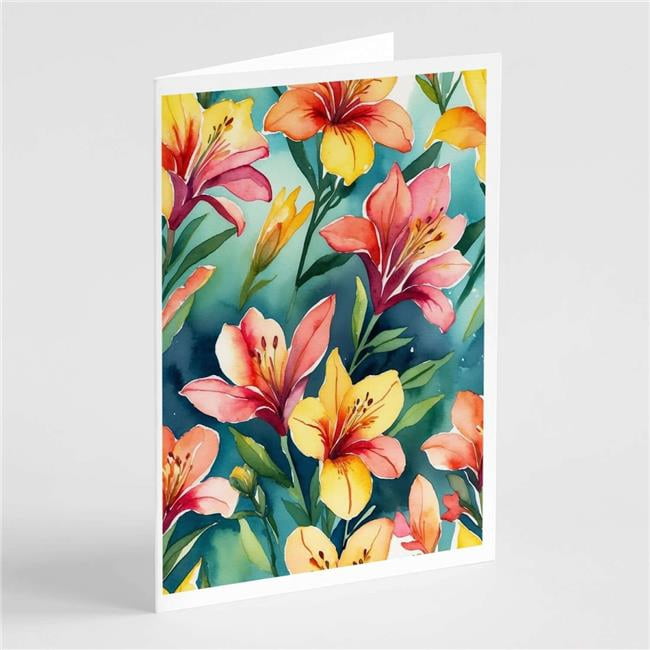 Carolines Treasures DAC8582GCA7P 5 x 7 in. Alstroemerias Flowers Greeting Cards - Pack of 8