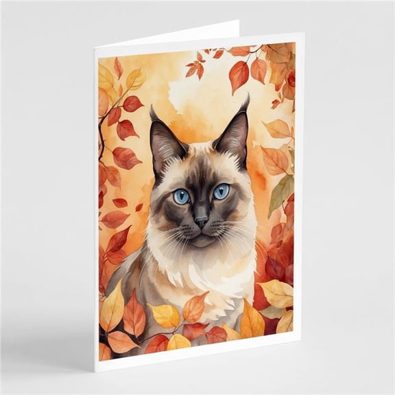 Carolines Treasures DAC7115GCA7P 5 x 7 in. Birman Cat in Fall Leaves Greeting Cards - Pack of 8