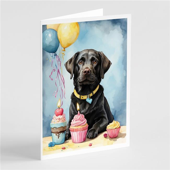 Carolines Treasures DAC7970GCA7P 5 x 7 in. Black Labrador Retriever Happy Birthday Greeting Cards - Pack of 8