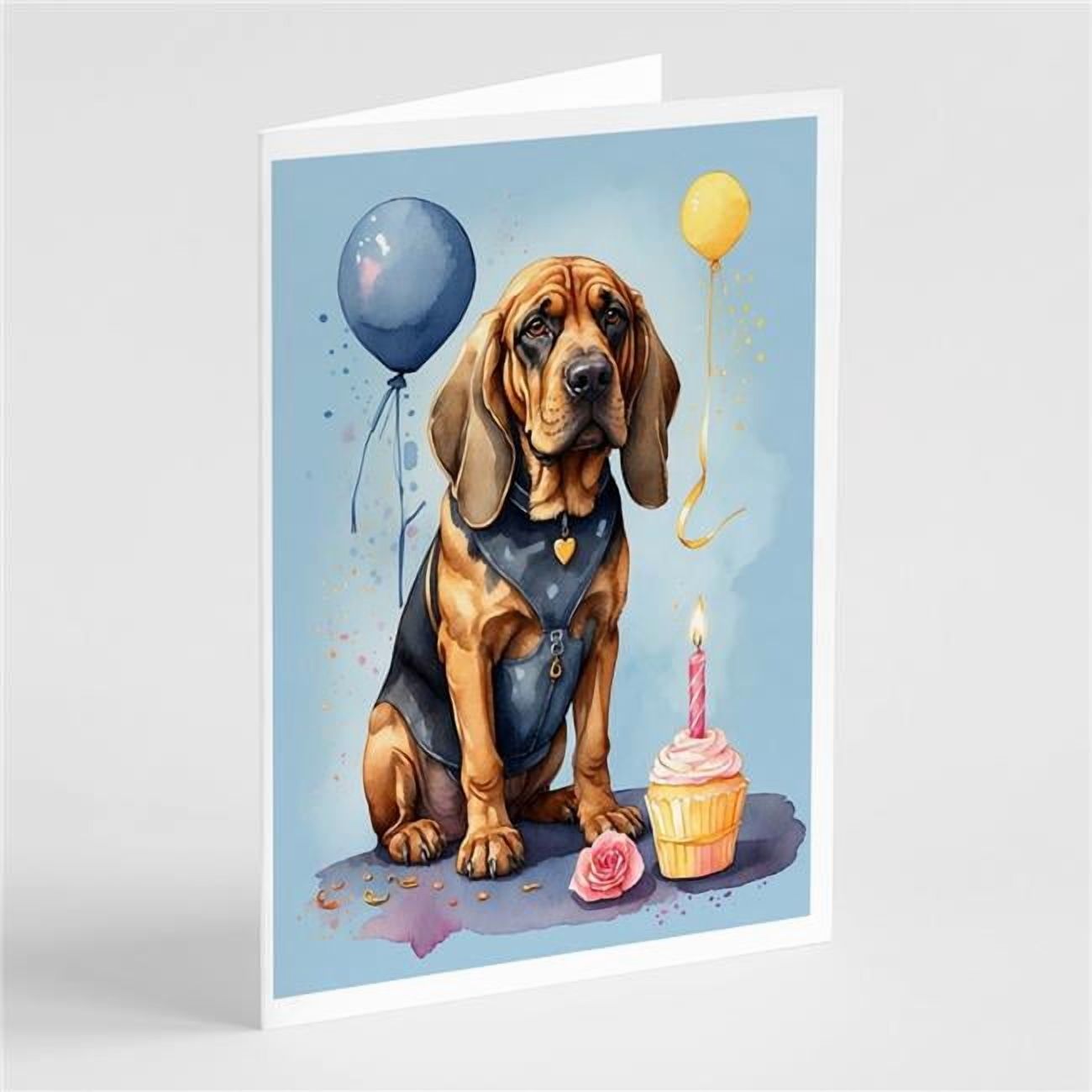 Carolines Treasures DAC8008GCA7P 5 x 7 in. Bloodhound Happy Birthday Greeting Cards - Pack of 8