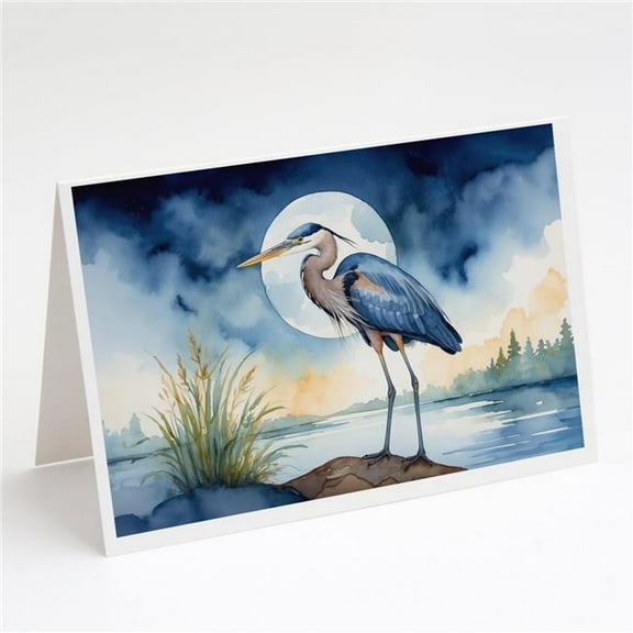 Carolines Treasures DAC7494GCA7P 5 x 7 in. Blue Heron Under the Moonlight Greeting Cards - Pack of 8