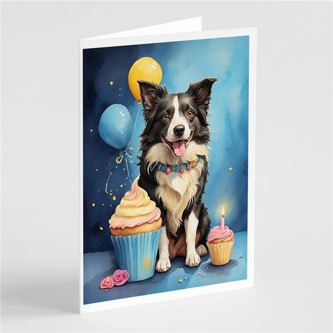 Carolines Treasures DAC8010GCA7P 5 x 7 in. Border Collie Happy Birthday Greeting Cards - Pack of 8
