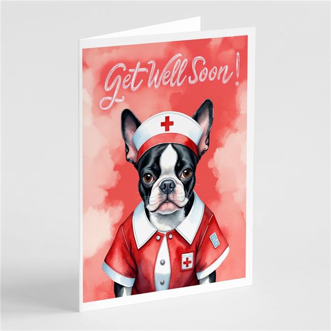 Carolines Treasures DAC8093GCA7P 5 x 7 in. Boston Terrier Get Well Soon Greeting Cards - Pack of 8