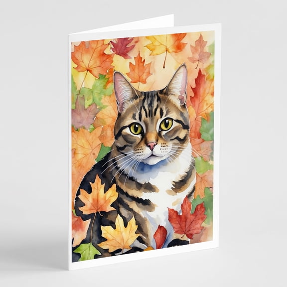 Carolines Treasures DAC7119GCA7P 5 x 7 in. California Spangled Cat in Fall Leaves Greeting Cards - Pack of 8