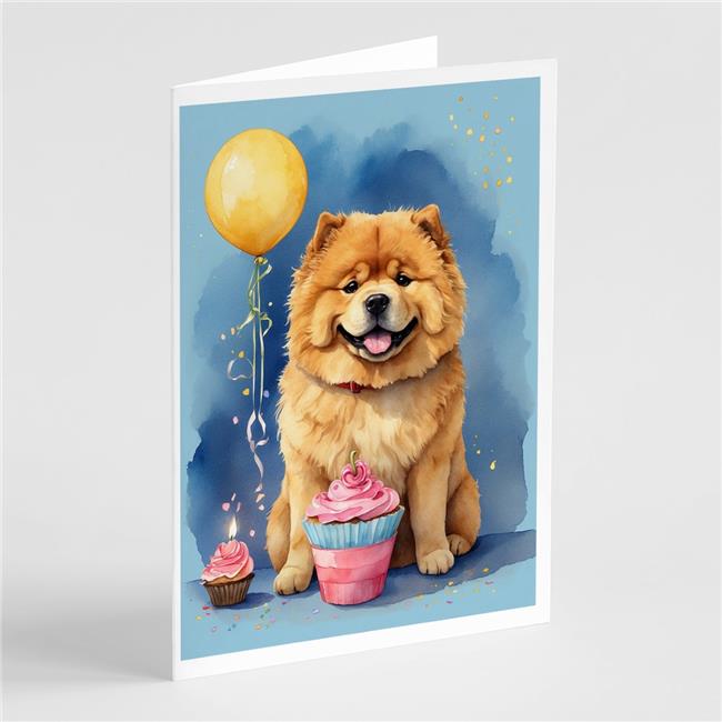 Carolines Treasures DAC8025GCA7P 5 x 7 in. Chow-Chow Happy Birthday Greeting Cards - Pack of 8
