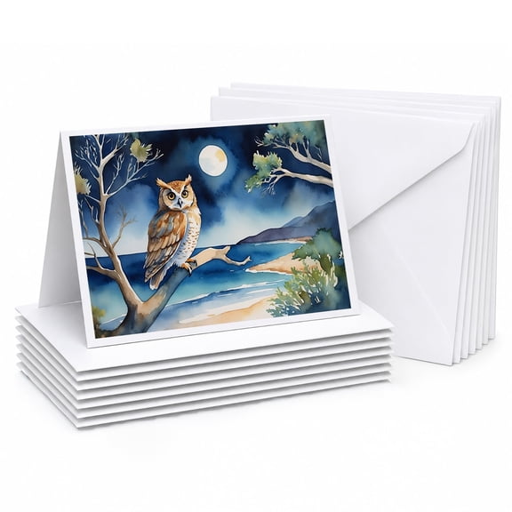 Carolines Treasures DAC7532GCA7P 5 x 7 in. Owl Perched in Coastal Tree Greeting Cards - Pack of 8