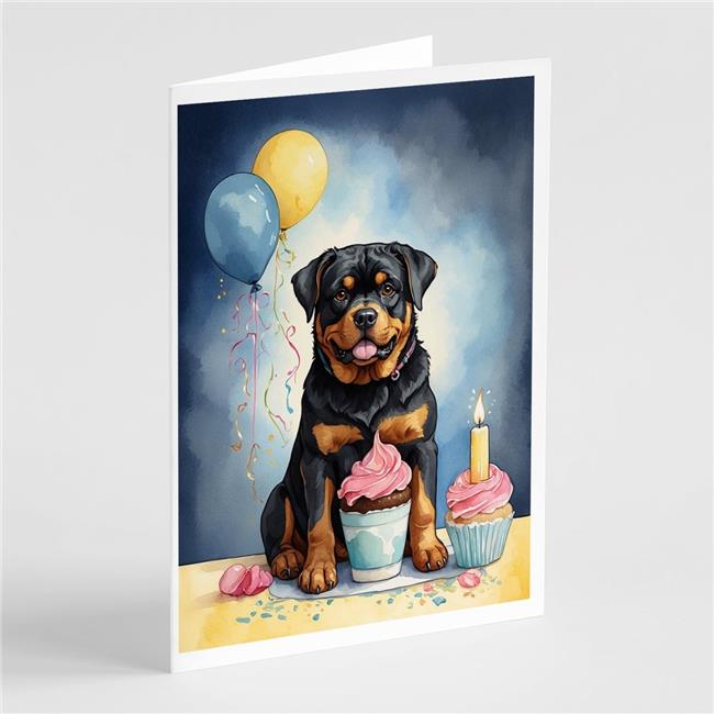 Carolines Treasures DAC8039GCA7P 5 x 7 in. Rottweiler Happy Birthday Greeting Cards - Pack of 8