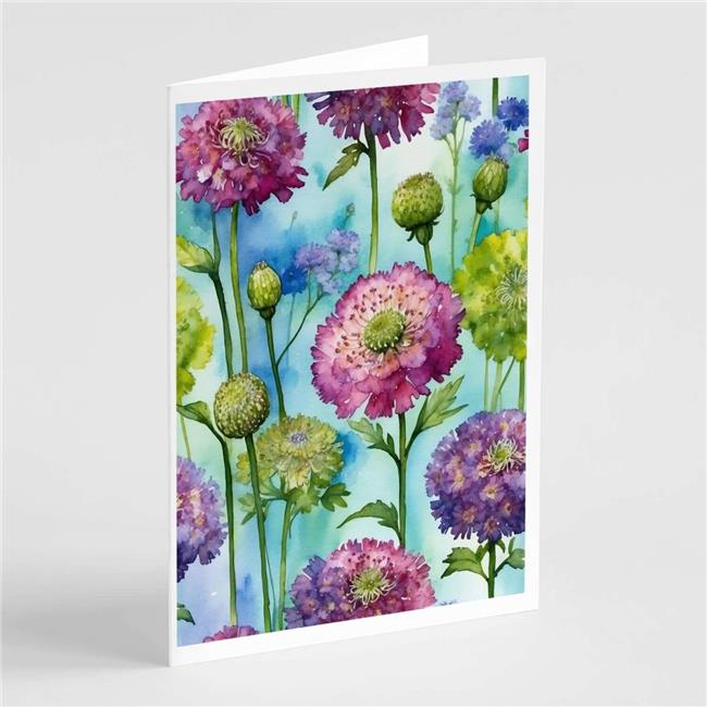 Carolines Treasures DAC8617GCA7P 5 x 7 in. Scabiosa Flowers Greeting Cards - Pack of 8