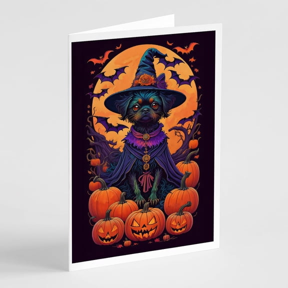 Carolines Treasures DAC1466GCA7P 5 x 7 in. Affenpinscher Witchy Halloween Greeting Cards & Envelopes - Pack of 8