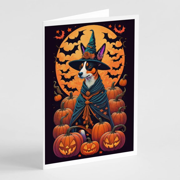 Carolines Treasures DAC1473GCA7P 5 x 7 in. Basenji Witchy Halloween Greeting Cards & Envelopes - Pack of 8