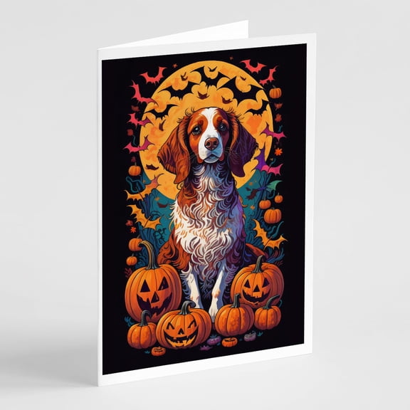 Carolines Treasures DAC1490GCA7P 5 x 7 in. Brittany Spaniel Witchy Halloween Greeting Cards & Envelopes - Pack of 8