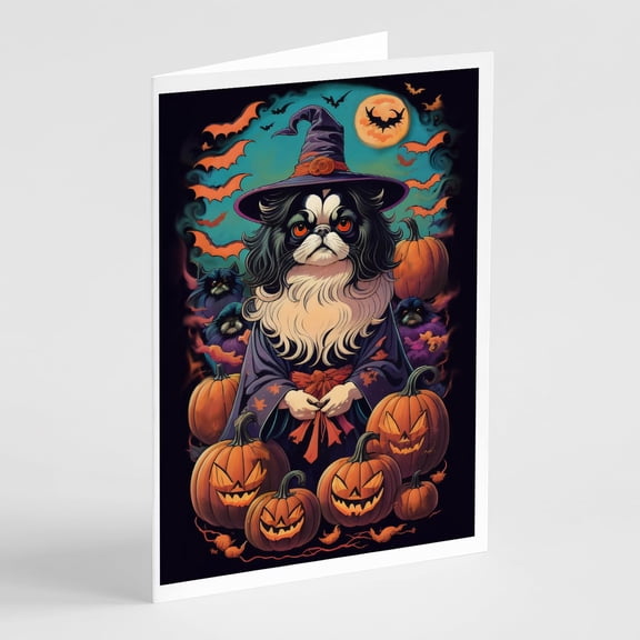 Carolines Treasures DAC1514GCA7P 5 x 7 in. Japanese Chin Witchy Halloween Greeting Cards & Envelopes - Pack of 8