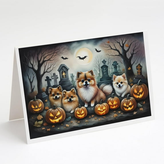 Carolines Treasures DAC2068GCA7P 5 x 7 in. Pomeranian Spooky Halloween Greeting Cards & Envelopes - Pack of 8