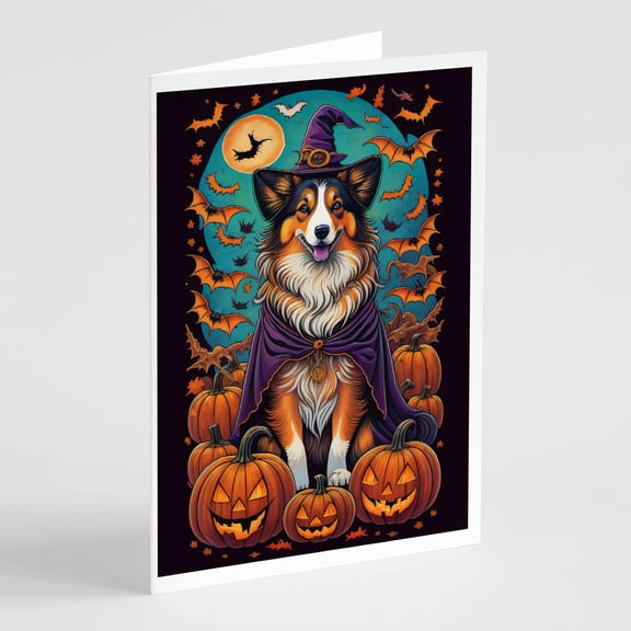 Carolines Treasures DAC1533GCA7P 5 x 7 in. Sheltie Witchy Halloween Greeting Cards & Envelopes - Pack of 8