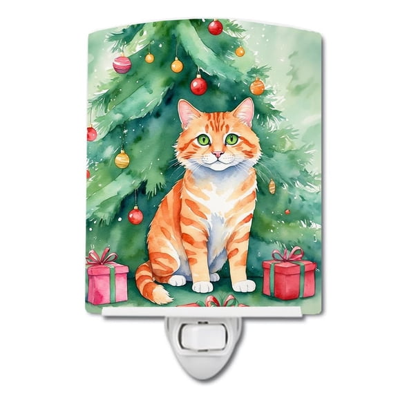Carolines Treasures DAC7205CNL 6 x 4 in. Cheetoh Cat by the Christmas Tree Ceramic Night Light