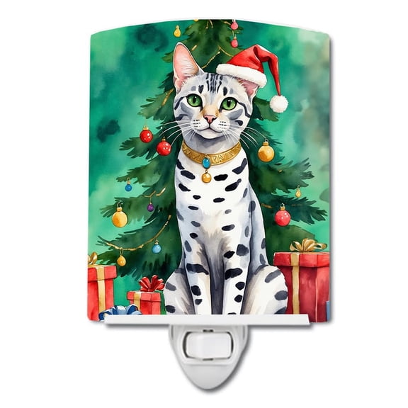 Carolines Treasures DAC7213CNL 6 x 4 in. Egyptian Mau Cat by the Christmas Tree Ceramic Night Light