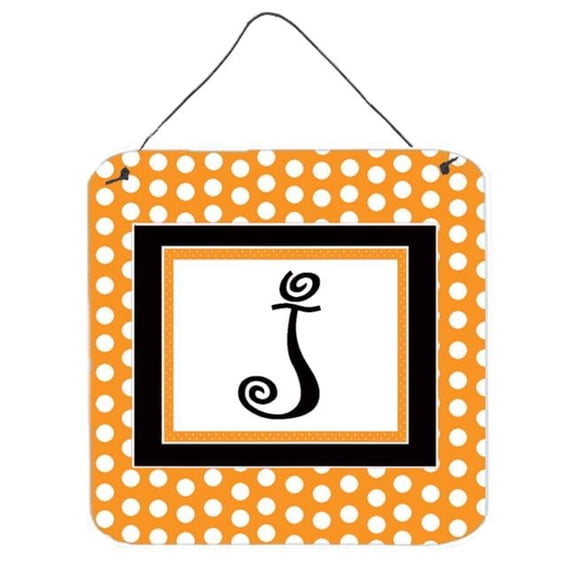 Carolines Treasures 6 x 6 in. Letter J Initial Monogram - Orange Polkadots Aluminium Metal Wall or Door Hanging Prints
