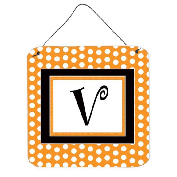 Carolines Treasures 6 x 6 in. Letter V Initial Monogram - Orange Polkadots Aluminium Metal Wall or Door Hanging Prints