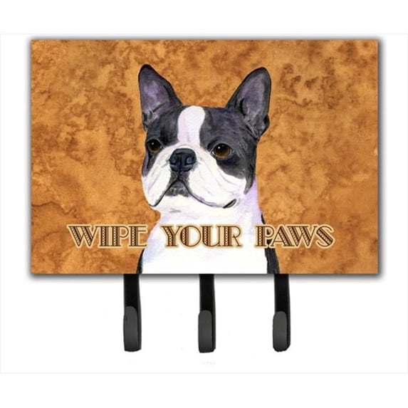 Carolines Treasures 6 x 9 in. Boston Terrier Wipe Your Paws Leash or Key Holder