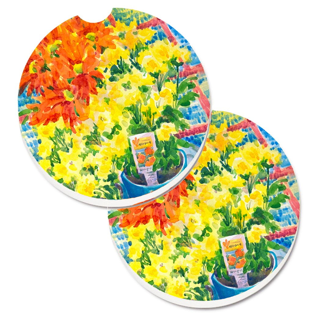 Carolines Treasures 6005CARC Flower - Mums Set of 2 Cup Holder Car Coasters  Large multicolor 