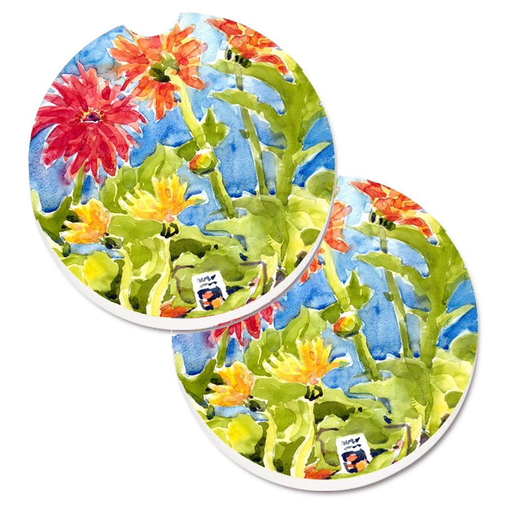 Carolines Treasures 6038CARC Flower - Gerber Daisies Set of 2 Cup Holder  Car Coasters , Large, multicolor