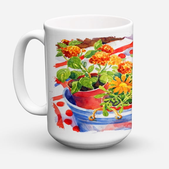 Carolines Treasures 6058CM15 Flowers with a side of lemons Coffee Mug 15 oz 15 ounce multicolor