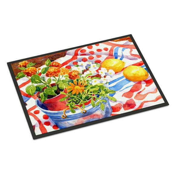 Carolines Treasures 6058JMAT Flowers with a side of lemons  Door Mat Indoor Rug or Outdoor Welcome Mat 24x36 Doormat