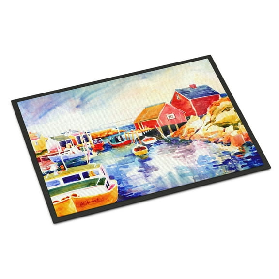 Carolines Treasures 6059MAT Boats at Harbour with a view Door Mat Indoor Rug or Outdoor Welcome Mat 18X27 Doormat 27"L x