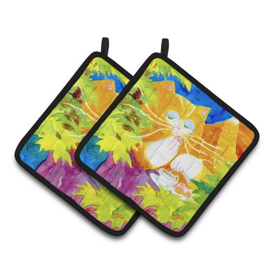 Carolines Treasures 6101PTHD Cat Tea Time Pair of Pot Holders 7.5HX7.5W multicolor