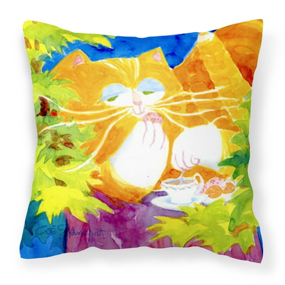Carolines Treasures 6101PW1414 Cat Tea Time Decorative Canvas Fabric Pillow 14Hx14W multicolor