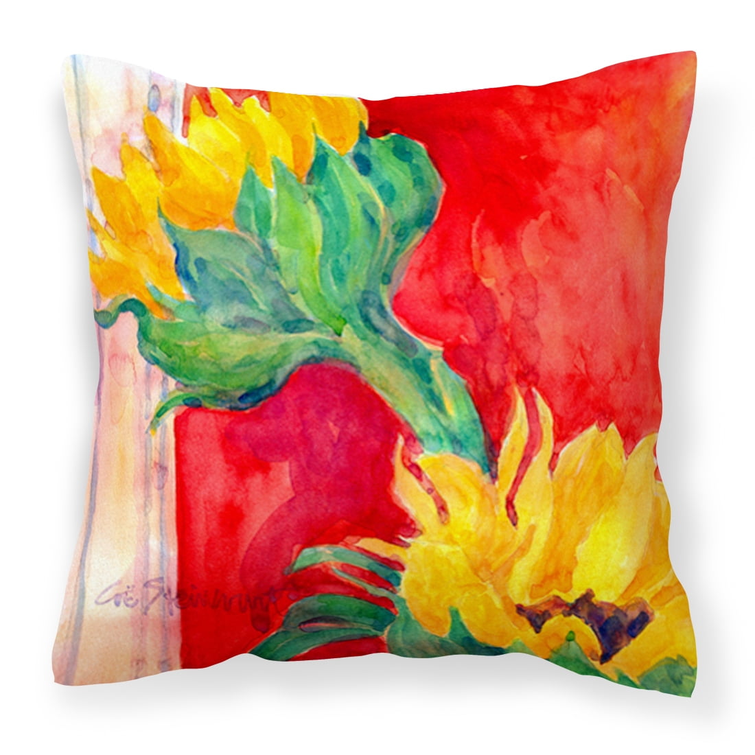 Carolines Treasures 6111PW1414 Flower - Sunflower Decorative   Canvas Fabric Pillow 14Hx14W multicolor