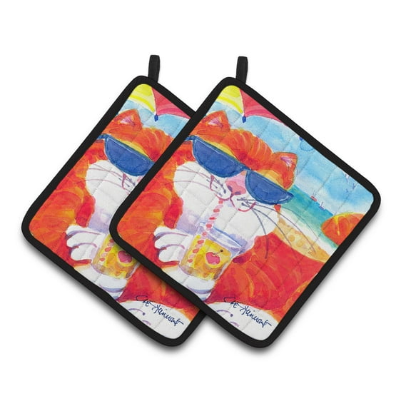 Carolines Treasures 6118PTHD Cool Cat with Sunglasses at the beach Pair of Pot Holders , 7.5HX7.5W, multicolor