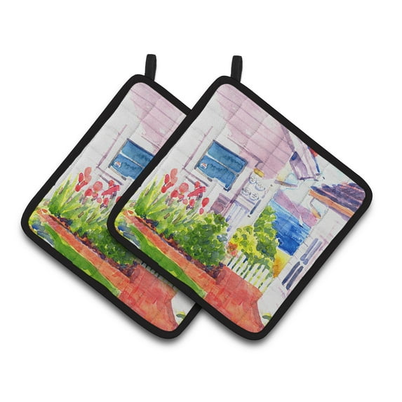 Beach View between the Houses Pair of Pot Holders
