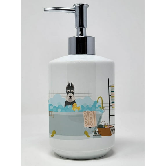 Carolines Treasures WDK5668SOAP 7.25 x 3.5 in. Black & Silver Schnauzer Ceramic Soap Dispenser