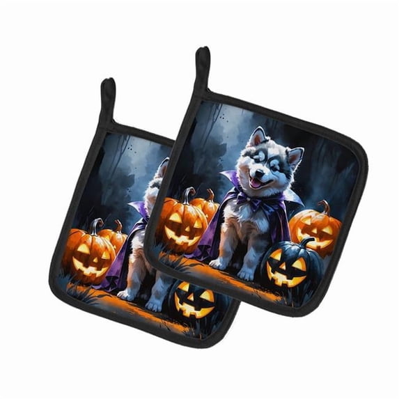Carolines Treasures DAC8397PTHD 7.5 x 7.5 in. Alaskan Malamute Puppy Halloween Pair of Pot Holders