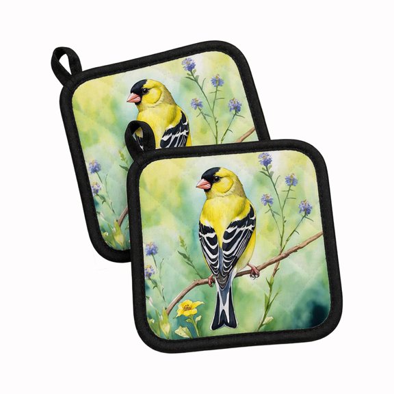 Caroline's Treasures American Goldfinch Pair of Pot Holders Kitchen Heat Resistant Pot Holders Sets Oven Hot Pads for Cooking Baking BBQ, 7 1/2 x 7 1/2