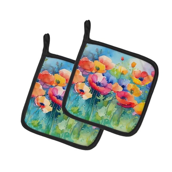 Carolines Treasures 7.5 x 7.5 in. Anemones in Watercolor Pot Holders - Set of 2