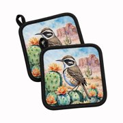 Caroline's Treasures Arizona Cactus Wren Pair of Pot Holders Kitchen Heat Resistant Pot Holders Sets Oven Hot Pads for Cooking Baking BBQ, 7 1/2 x 7 1/2