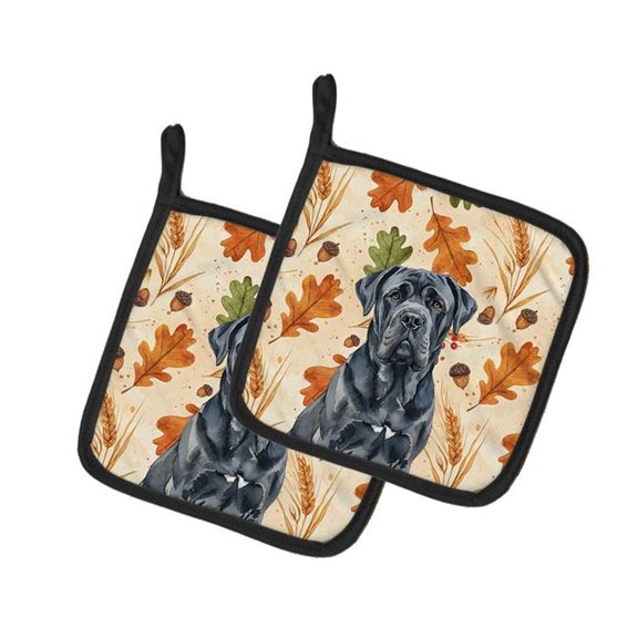Carolines Treasures  7.5 x 7.5 in. Black Neapolitan Mastiff Heirloom Fall Pair of Pot Holders
