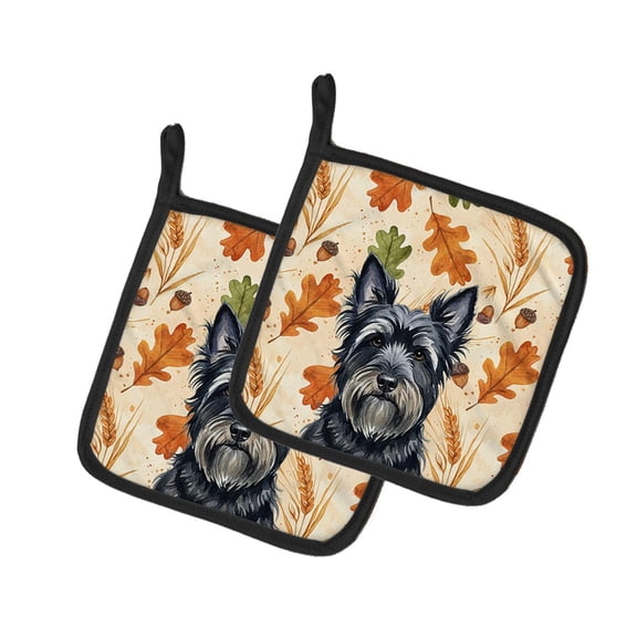 Caroline's Treasures Black Skye Terrier Heirloom Fall Pair of Pot Holders Pair 7.5x7.5 Quilted Insulated Hot Pads Decorative Kitchen Gift Made in USA