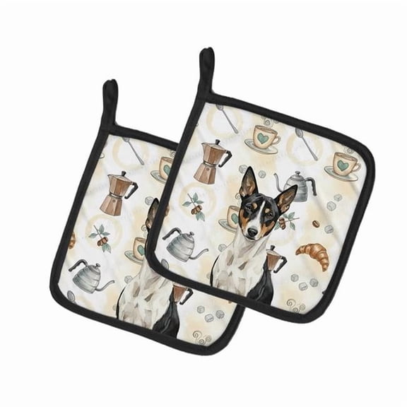 Carolines Treasures 7.5 x 7.5 in. Black & White Basenji Coffee Bar Pair of Pot Holders
