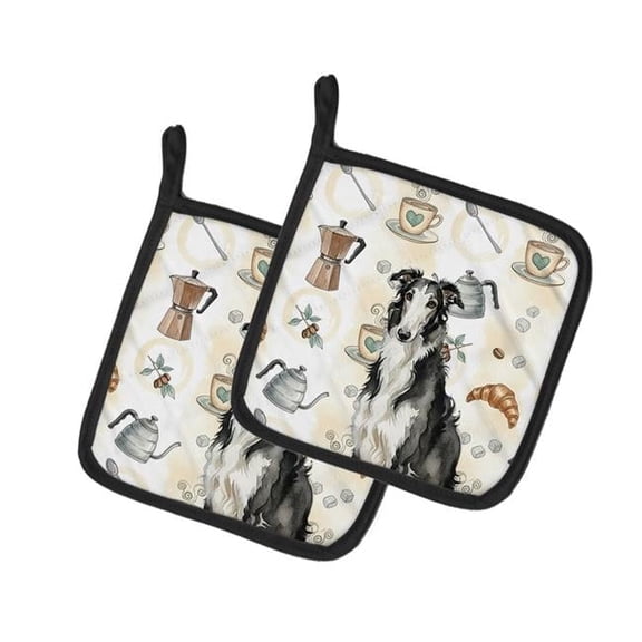 Carolines Treasures WDK7329PTHD 7.5 x 7.5 in. Black & White Borzoi Coffee Bar Pair of Pot Holders