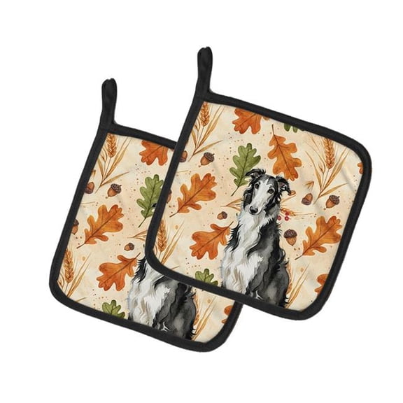 Carolines Treasures 7.5 x 7.5 in. Black & White Borzoi Heirloom Fall Pair of Pot Holders