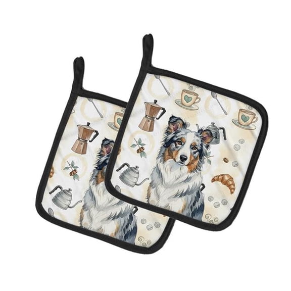 Carolines Treasures WDK7322PTHD 7.5 x 7.5 in. Blue Merle Border Collie Coffee Bar Pair of Pot Holders